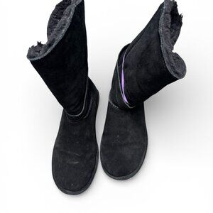 Women's Black Suede Mid-Calf Boots with Faux Fur Lining Size 8 (A1)